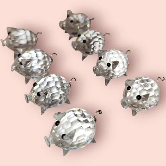 SWAROVSKI Retired Vintage Silver Crystal Minature Pigs #7657 Set of 8 - Picture 2 of 5